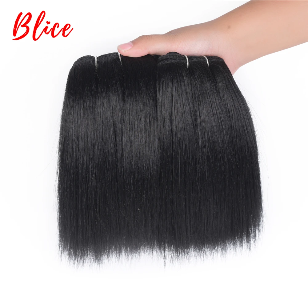 Blice 10-22 Inch Hair Weaving 1 Piece/PCK Natural Color Bundles Yaki Straight Double Weft Synthetic Hair Extensions Mixed Hair