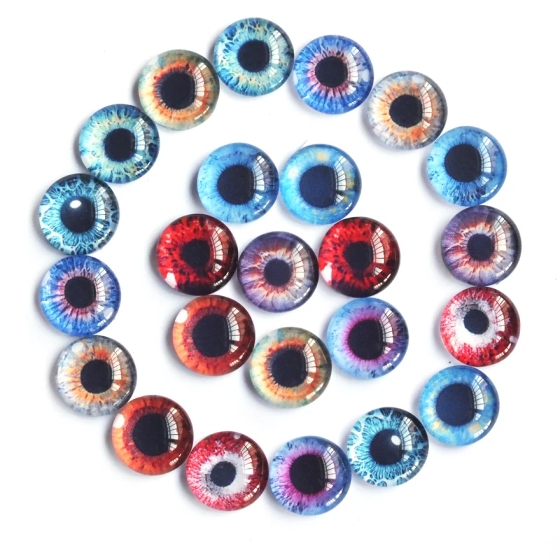 20 stücke 8/10/12/14/16/20mm Puppe augen cabochons Runde Dome Drachen auge Drachen Katze Auge Spielzeug DIY Schmuck Zubehör MIX Schüler Auge Cameo