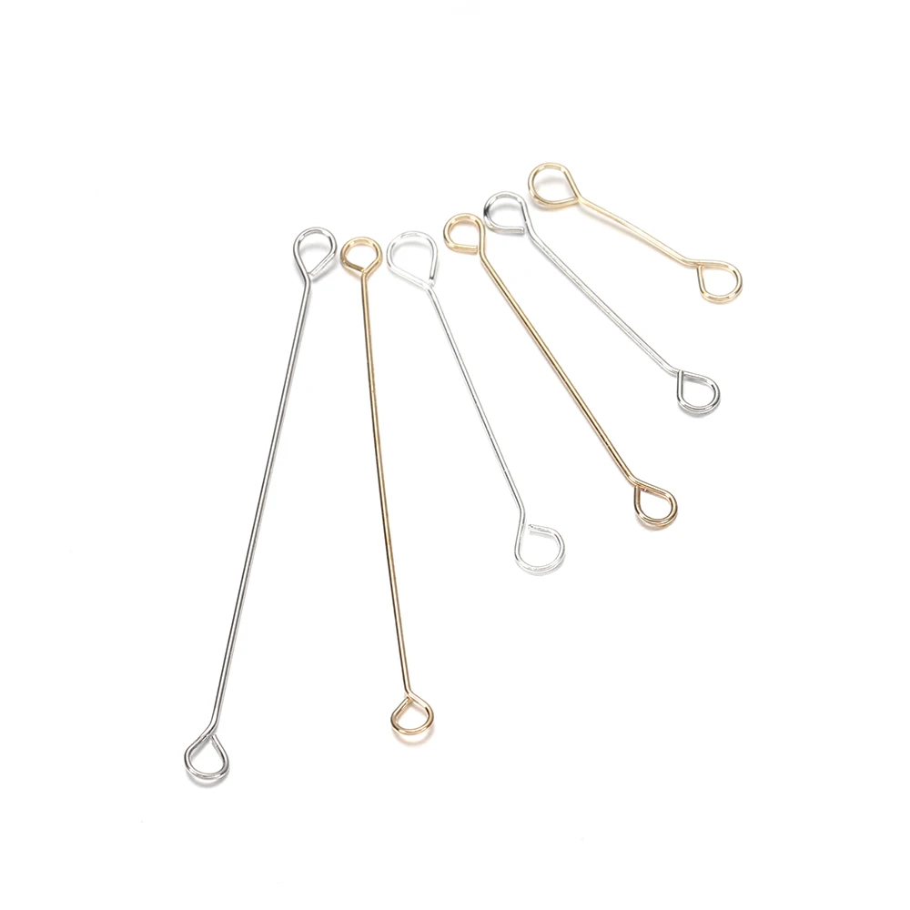 50pcs/lot 15 20 25 30 45mm Metal Steel Double Eye Pin Earrings Ear Connecting Rod For DIY Jewelry Pins Making Handcraft Supplies