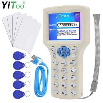 RFID Reader Writer Duplicator 10 Frequency NFC Smart Card Programmer 125KHz 13.56MHz Encrypted Decoder Writable Key Cards, USB