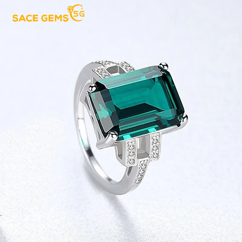 

SACE GEMS Emerald Sapphire 925 Sterling Silver Ring for Women Asscher Cut Luxury Ring for Engagement Bride Romantic Birthday