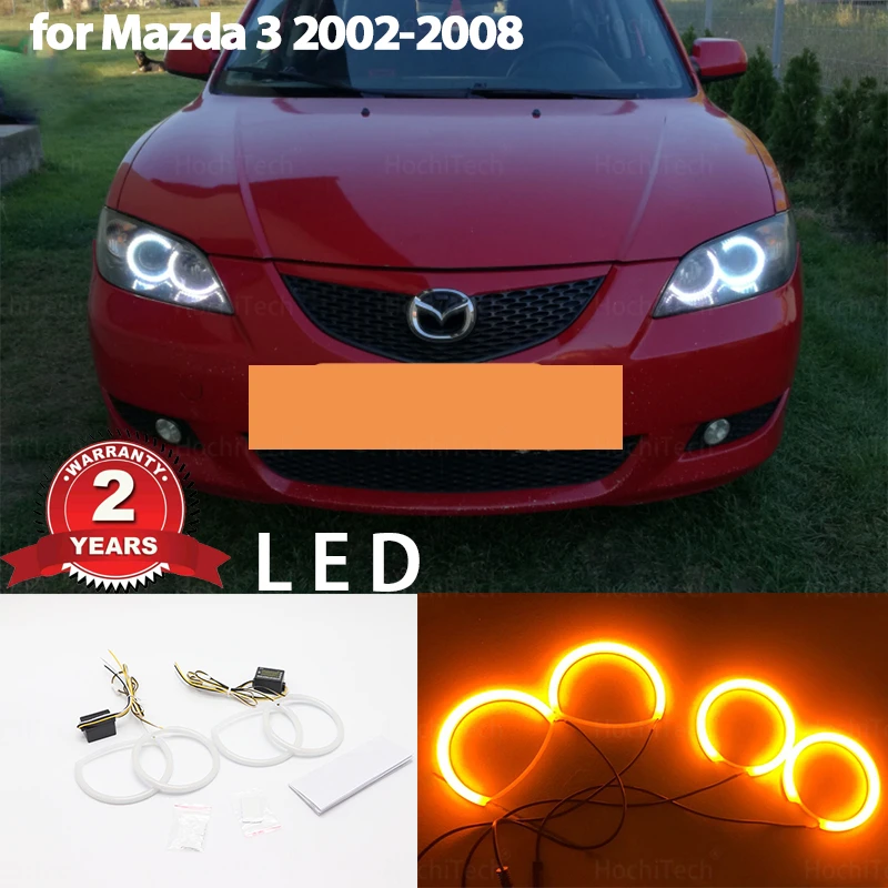 

White & yellow Dual and white color Cotton LED Angel eyes kit ring DRL Turn signal light For Mazda 3 mazda3 BK 2003-2008
