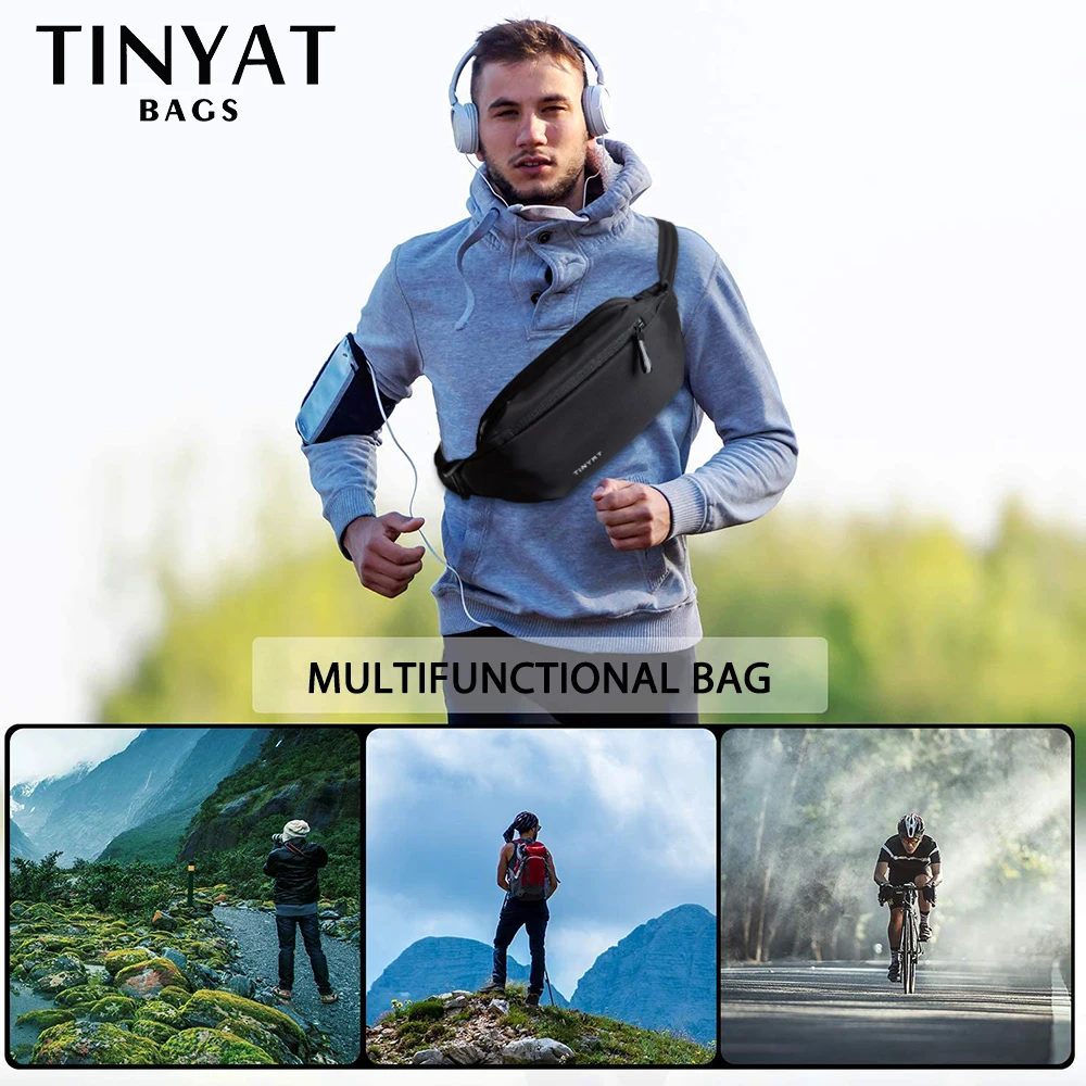 TINYAT Men \'s Chest Bag Anti-thef New Multifunction PU Waist Bag for Sports Male Waterproof Outside Fanny Bag pack Shoulder Bag