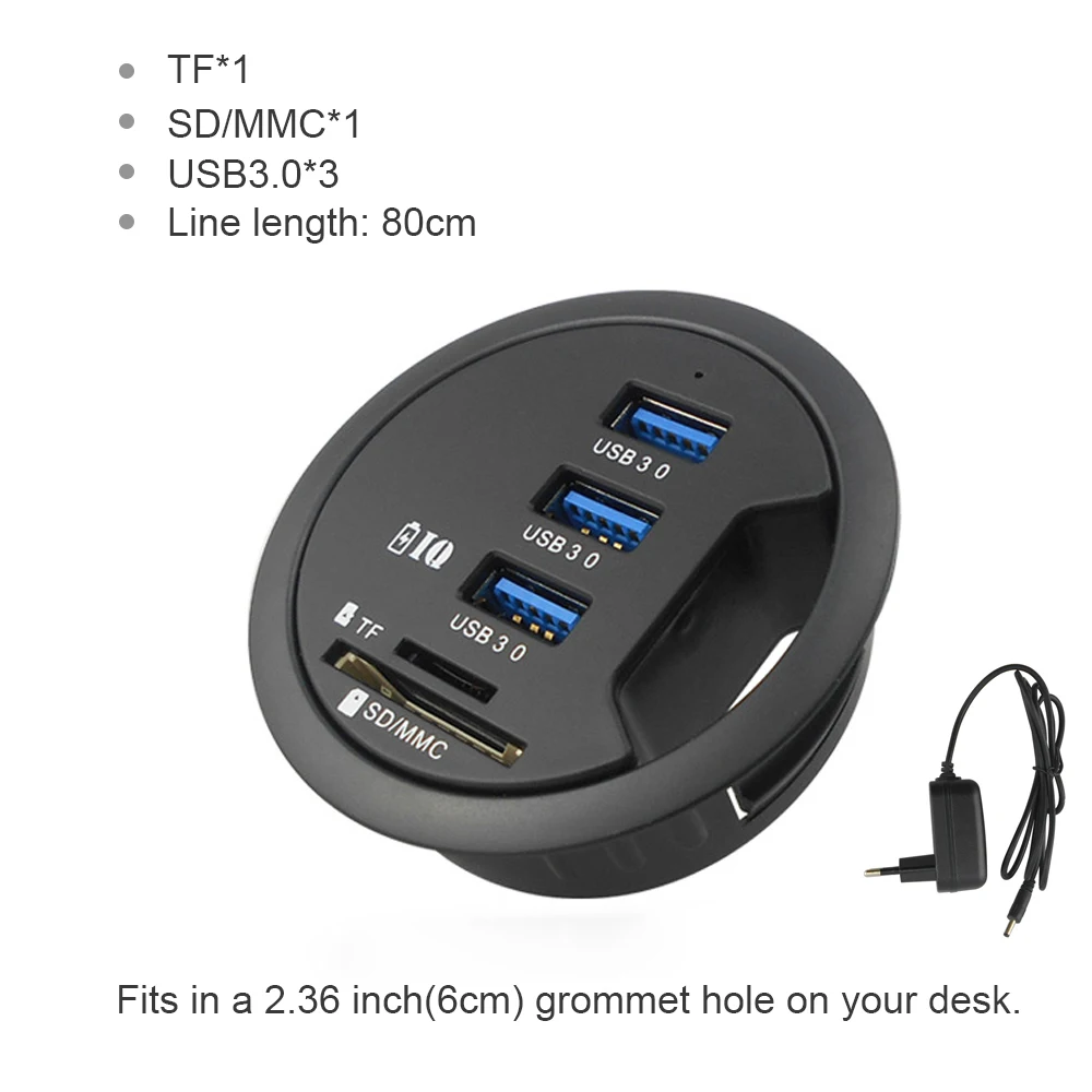 USB HUB USB3.0 Mount In Desk Multi USB 2.0 Ports With SD/TF Headphone/Mircophone Type C Port Usb Hub With Power Adapter 5V 2A