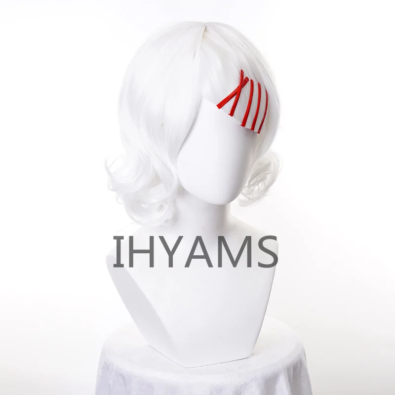 Juzo Suzuya Cosplay Wig 35cm Short White Women Hair Anime Heat Resistant Synthetic Wigs + Red hairpin