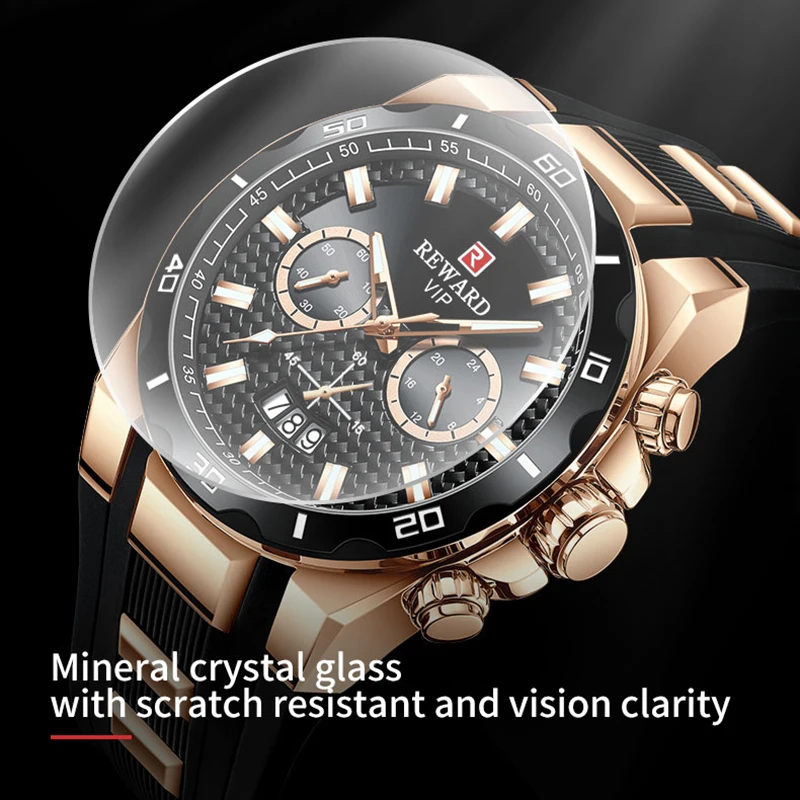 REWARD Men Wristwatches Fashion Business Sport Silicone Strap Watch Luxury Date Waterproof Quartz Chronograph Watches for Men