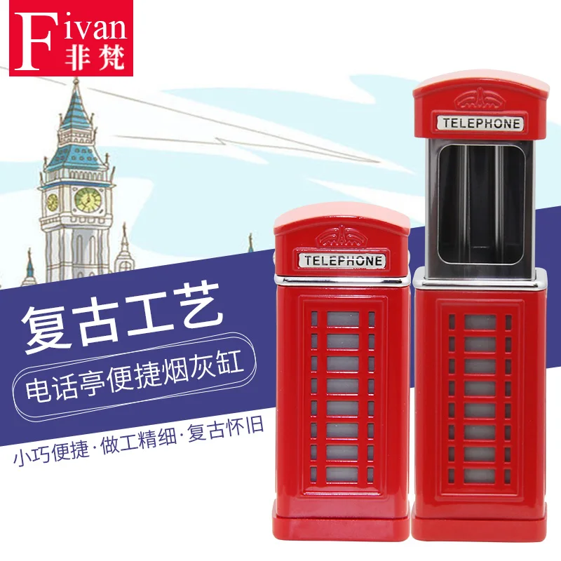 British Style Retro Nostalgic Phone Booth Model Portable Ashtray Pocket Ashtray Portable Ash Tray Pocket Mini Portable Ashtray