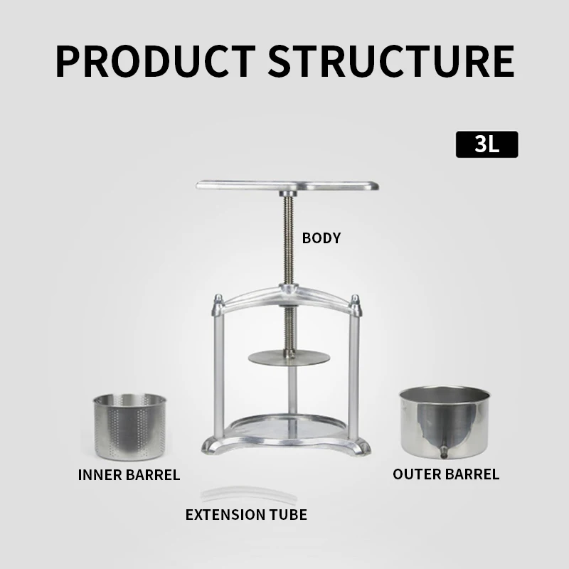 Presse-agrumes manuel en acier inoxydable 3L, presse-fruits, vin, séparation des résidus de jus de vinasse