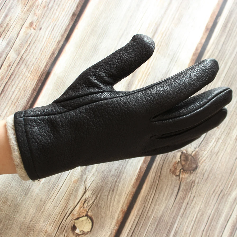 New men's deerskin gloves leather fashion bow-shaped retro autumn and winter driving and riding motorcycle warm gloves