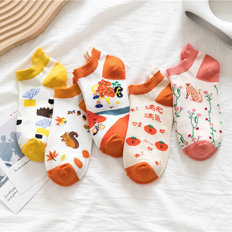 

Novel original design new products 5 pairs of lovely animal socks summer cotton socks women's fun leisure breathable socks