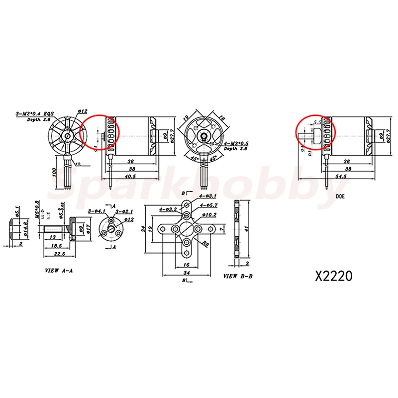 Sunnysky X2220-III 2220 980KV 1400KV 4mm Long Shaft 3-4S Lipo FPV Brushless Motor 15E Fixed-wing Quadcopter Multicopter Airplane