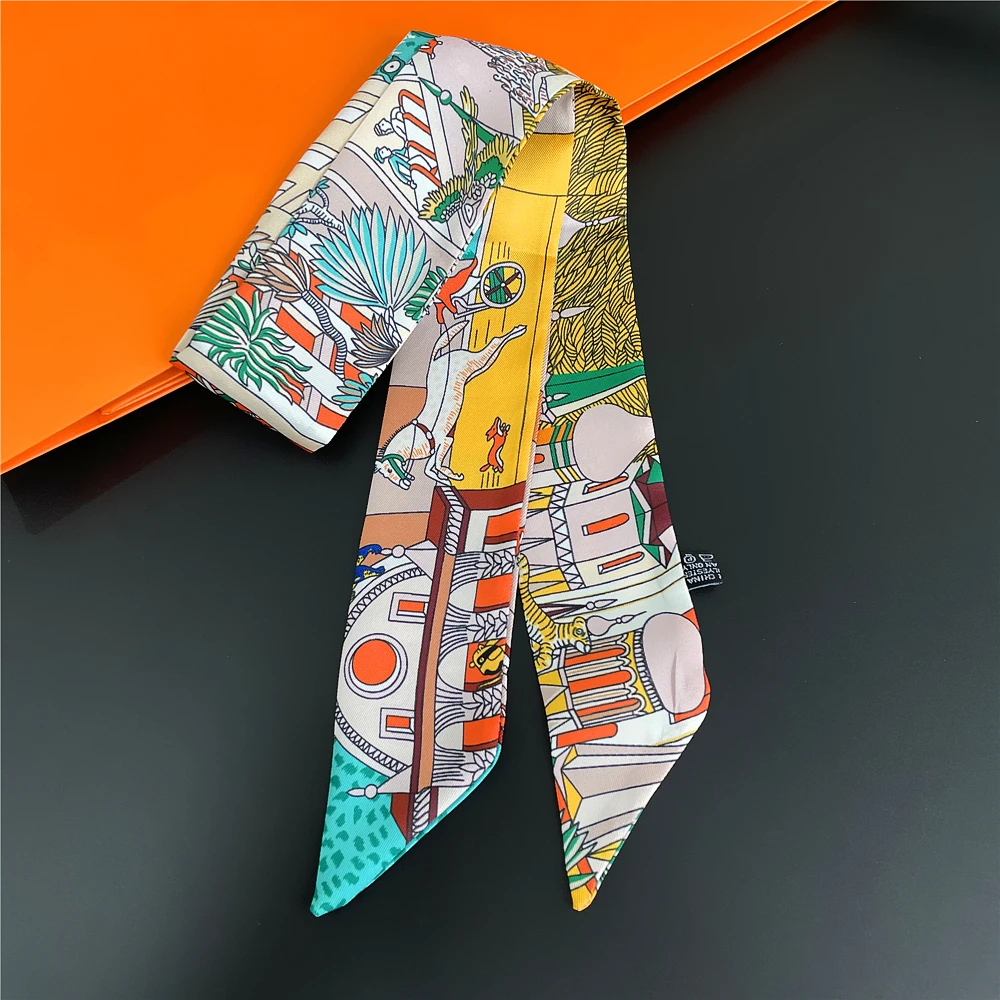 Brand Horse Scarf Women 2023 Design Summer Silk Scarf For Ladies Hair Accessories Foulard Hair & Bag Scarves Fashion Headband