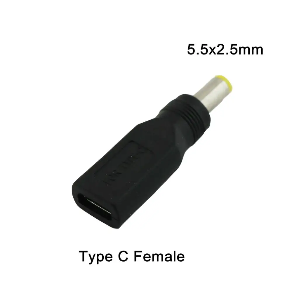 1pc USB 3.1 Type C Female Jack to DC Power 5.5mm x 2.5mm Male Plug Power Charge Adapter Connector Converter Straight