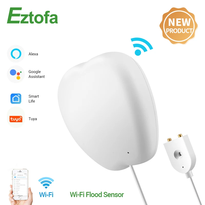 WiFi Smart Flood Sensor Remote Control Water Leakage Detector Flood Overflow Alert Security Alarm System Tuya/Smart Life App