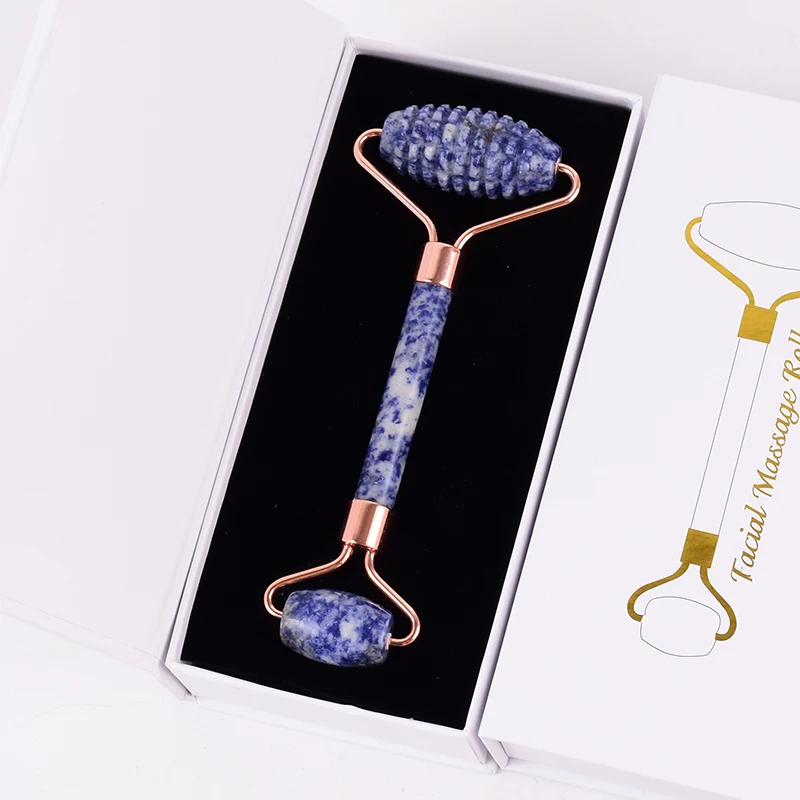 Shoulder Neck Massager Sodalite Sawtooth Face Roller Natural Stone Body Care Gua Sha Massage Tool acupuncture Health Beauty Set