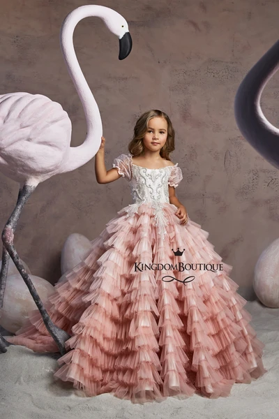 Vestido de fiesta de lujo, vestidos de niña de flores, apliques de encaje, vestido de desfile para niñas, cuello joya, vestidos de primera comunión para niños pequeños