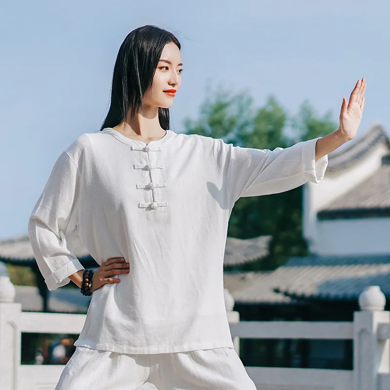 2021 frühjahr Neue Produkt Baumwolle Und Leinen Nationalen Wind Retro Leinen Sand Waschen Tai Chi Kampfkunst-kleidung Anzug