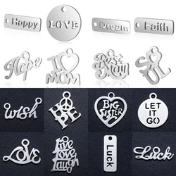 10pcs/lot diy words hope love stainless steel charm pendant wholesale wish dream faith luck jewelry bracelet connector charms