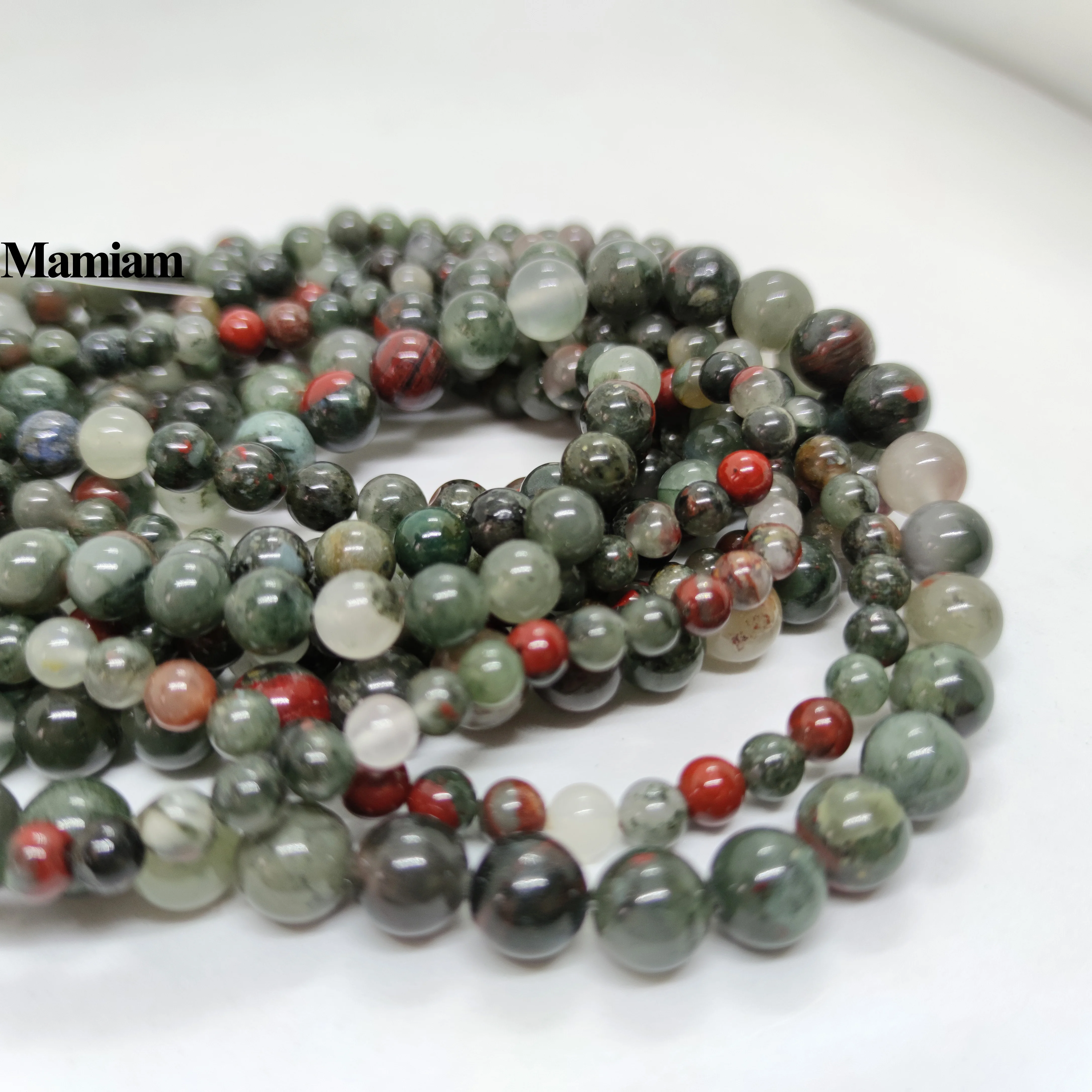 Mamiam Natural Africa Bloodstone Beads 6-10mm Smooth Round Stone Diy Bracelet Necklace Jewelry Making Gemstone Gift Design