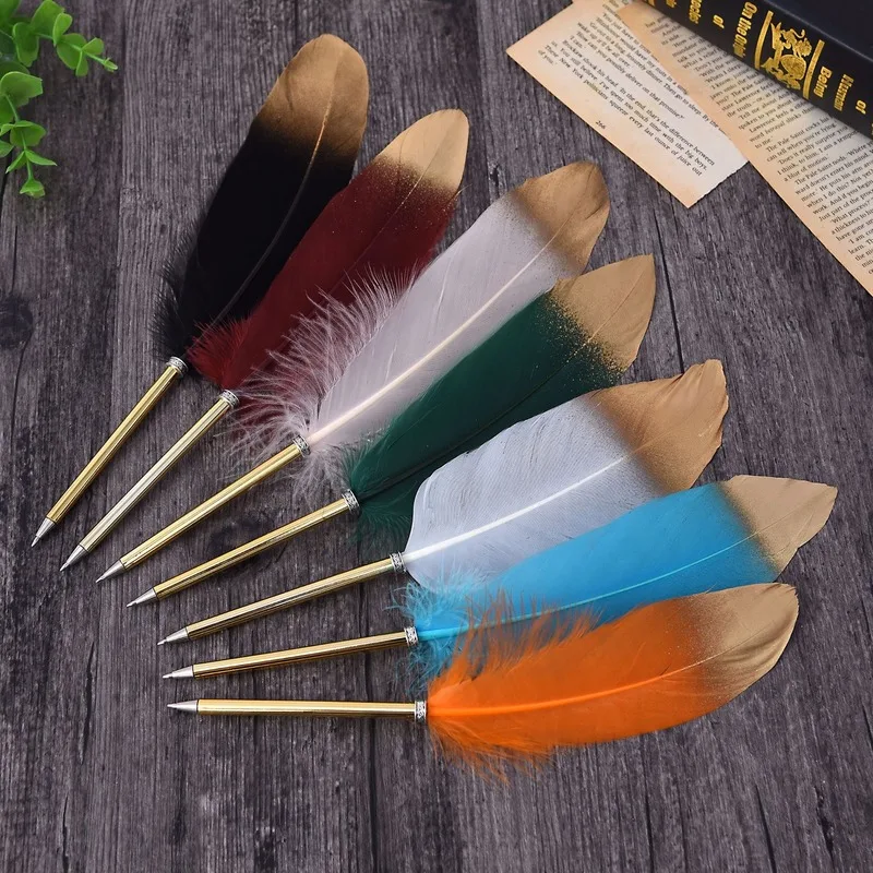 Creative Feather Pen Office Signature Ballpoint Pen 0.5mm Black Blue Ink Christmas Gift Wedding Advertising