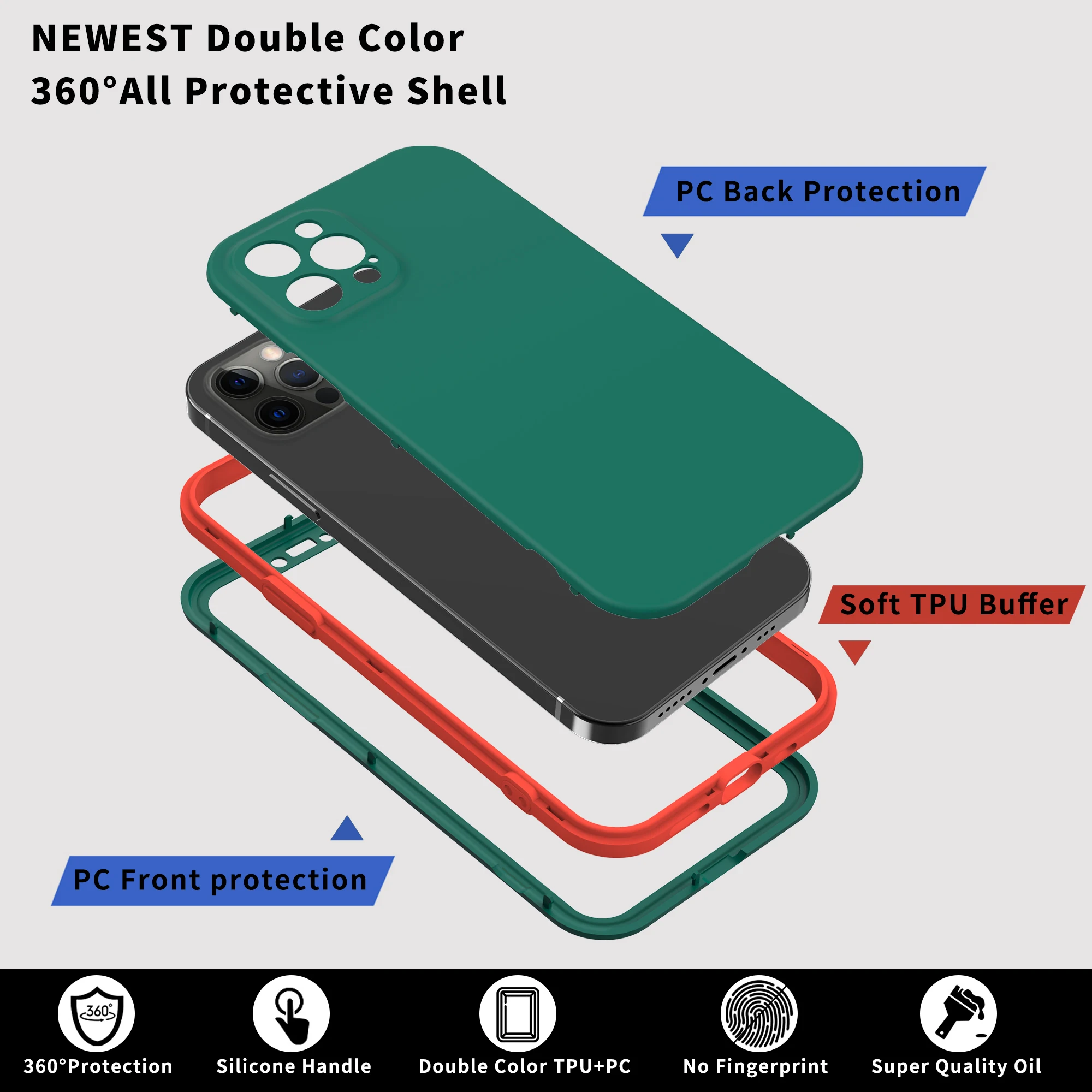 Double Colors Soft TPU Phone Case for iPhone Serial, 360 Degrees Full Protective, Shock Resistant, Newest