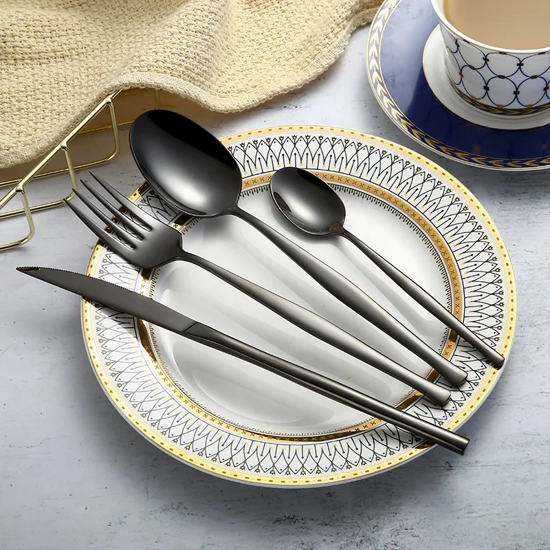 

Full Tablewarefork Spoons Knives Cutlery Black Gold Cutlery Set Stainless Steel Dinner Set Black Spoon Set 4 Pcs Dropshipping