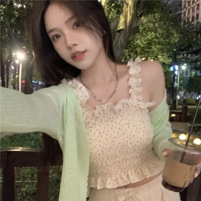 Camisole Women Floral Sweet Simple Lovely Top Inside Edible Tree Fungus Square Collar Prairie Chic Clothing Maiden Summer Mujer