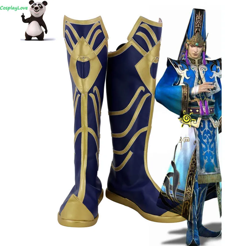 

Shin Sangokumusou Dynasty Warriors Sima Yi Gold Blue Shoes Cosplay Long Boots Leather Custom Made For Halloween Christmas