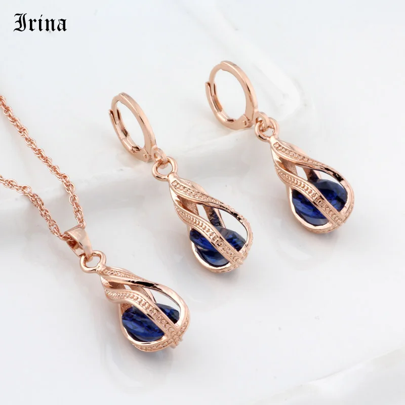 New Gift Trendy Rose Gold Color Long Earrings Set For Women Wedding Hollow Irregular Cubic Zircon Jewelry Sets