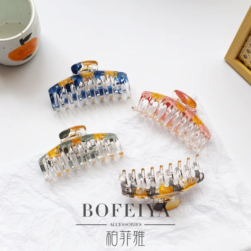 Fashion keel hairCatch color gold lacquer transparent hair clip Korea ins elegant retro hair accessories grab clip