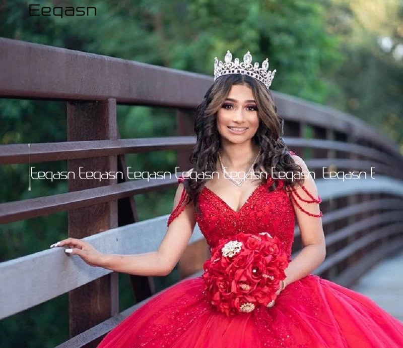 Блестящее красное платье для Quinceanera 2021 бальное платье Пышное Тюлевое милое платье для принцессы 16 вечернее платье на выпускной 15 лет