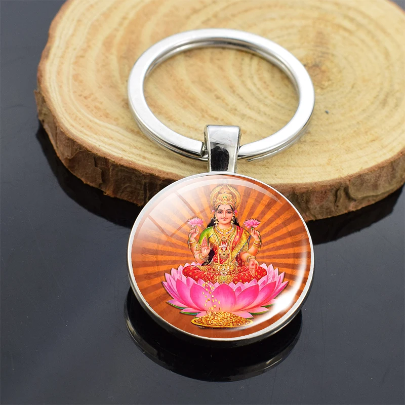 Lord Ganecha Keychain Krishna Lord Double Sided Glass Key Chain Jewelery Amulet Keyring for Him or Her