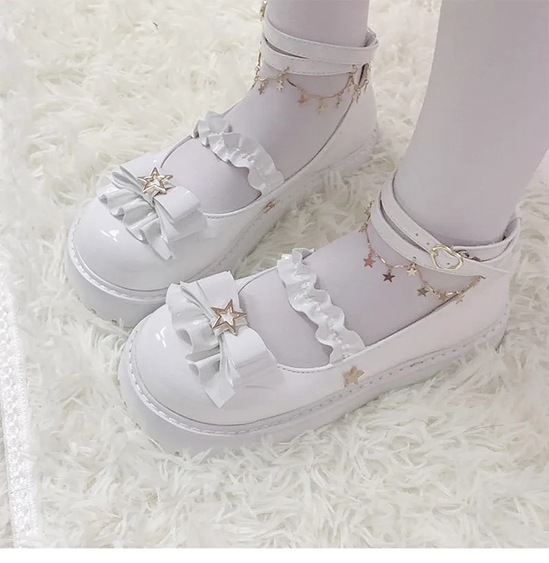 

Sweet lolita shoes vintage round head thick bottom women shoes cute bowknot cross bandage kawaii shoes loli cosplay kawaii girl