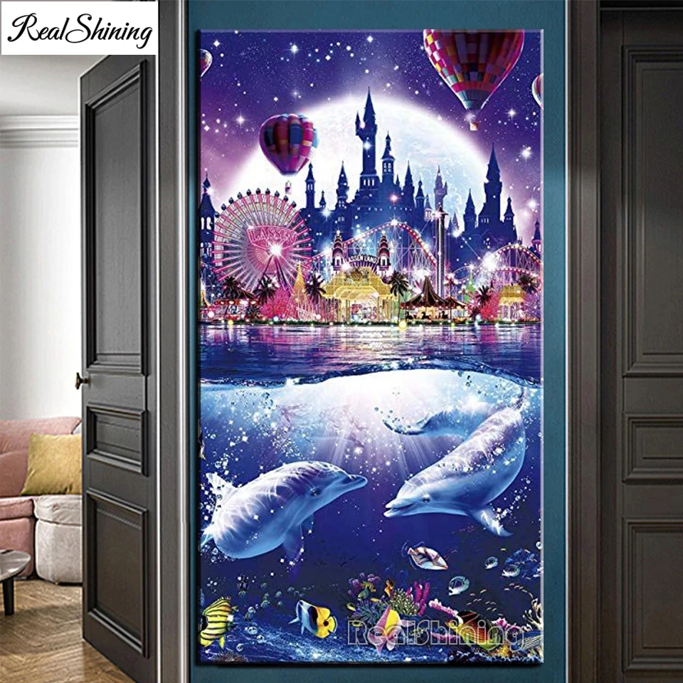 Large Full Square Round Diamond Embroidery Beautiful Castle DIY 5D Diamond Painting Cross Stitch Mosaic Undersea Dolphins T244