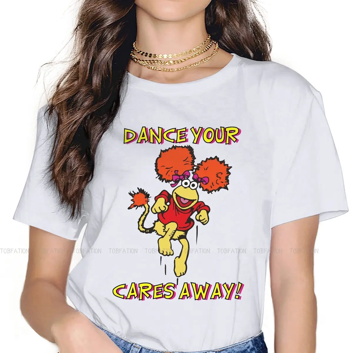 Red Dance Away 80s Party Women Clothing Fraggle Rock  Female Tshirts Vintage Alternative Loose Tops Tee Kawaii Girls Streetwear