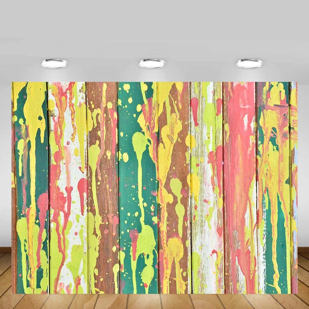 Mehofond Colorful Wood Board Backdrop Spray Paint Splatter Baby Portrait Food Photography Background for Photo Studio Photophone