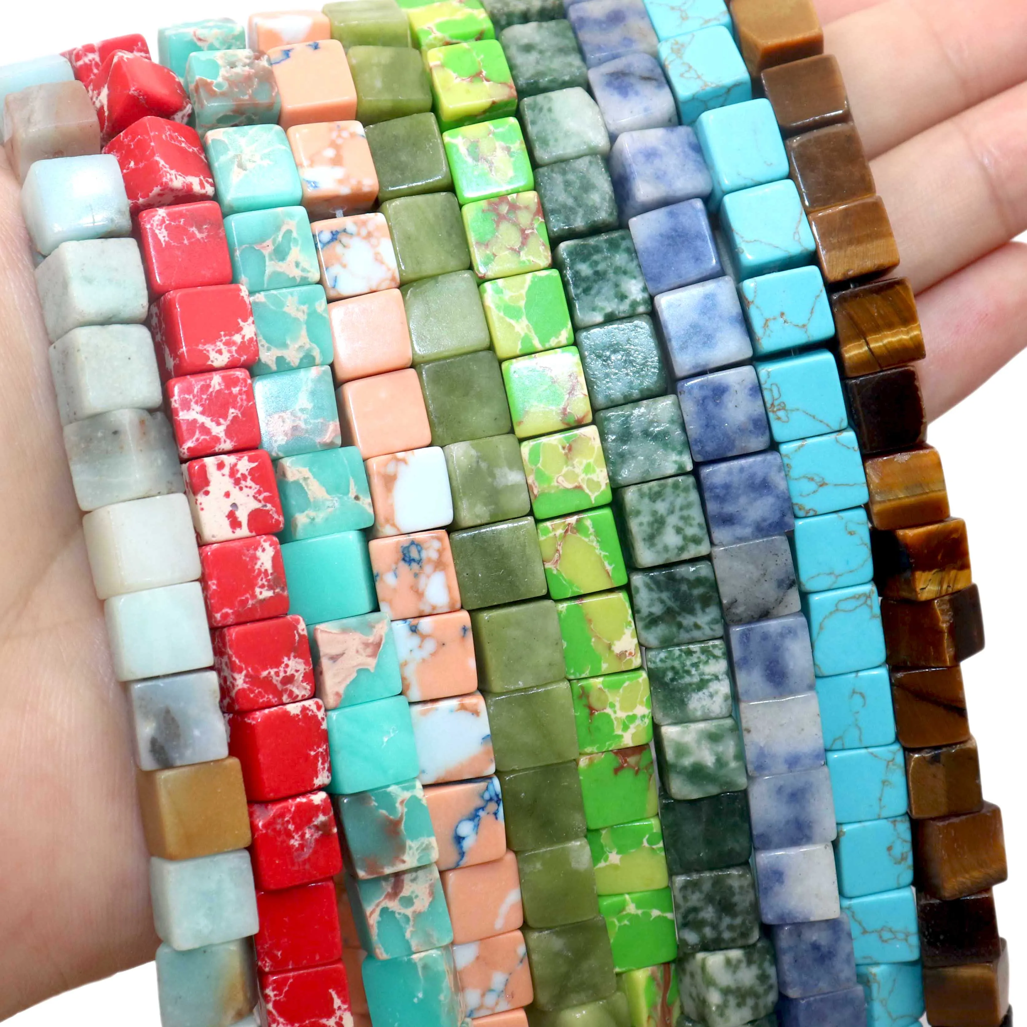8*8mm Natural Square Agates Tiger Eye Turquoises Amazonite Crystal Jades Stone Beads For Jewelry Making DIY Bracelet Necklace