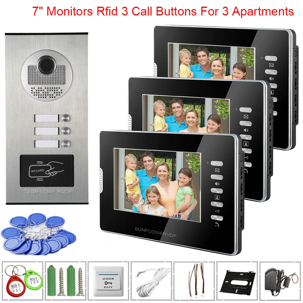 

Video Intercom Video Doorbell With Monitors 7 inchs Intercoms for an Apartments White/Black Intercom Camera Rfid Access Control