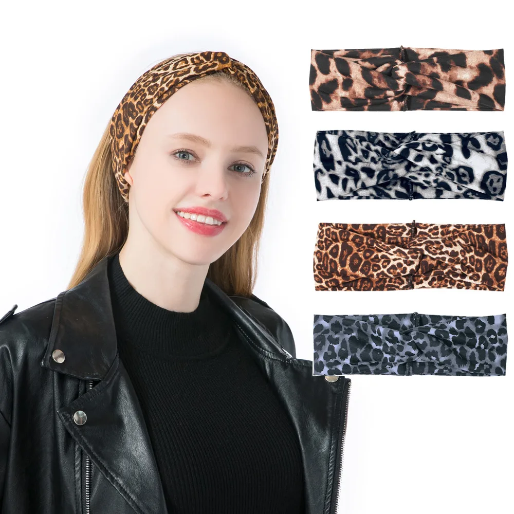 Popular Fashion Leopard Cross Hair Band Wide-sided Hair Bands for Women