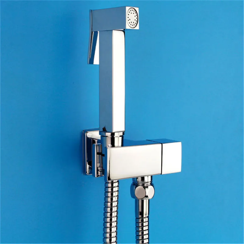 Tuqiu Bidet Faucet Solid Brass  Water Corner Valve Bidet faucets Function square Hand Shower Head Tap Crane 90 Degree Switch