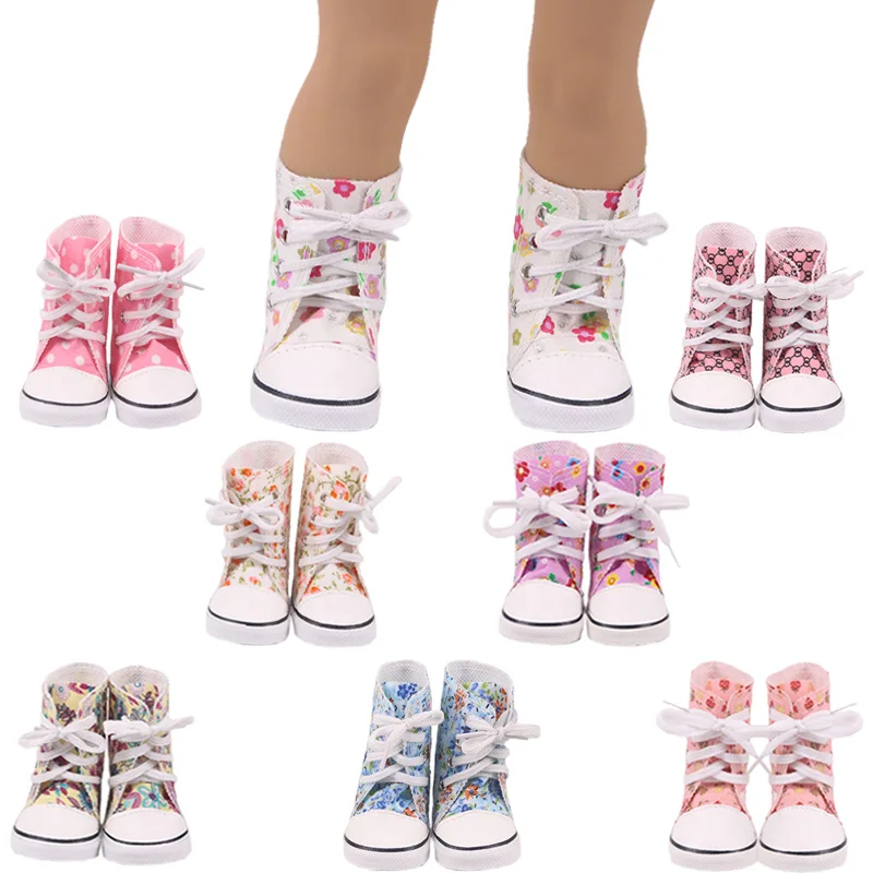 7Cm Doll Boots Printed-flower Shoes For 18 Inch  American&43Cm Baby New Born Doll Child Birthday Gift For Our generation