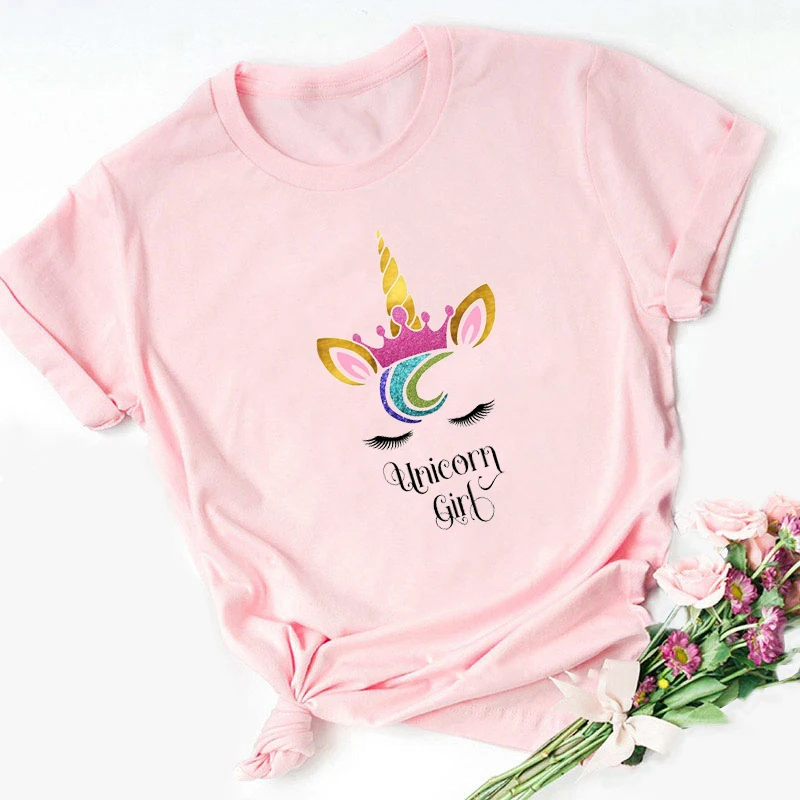 T shirt femme The Birthday Princess Unicorn birthday girl  women tshirt Humor, Korean style clothes 90s coffee powder, tops