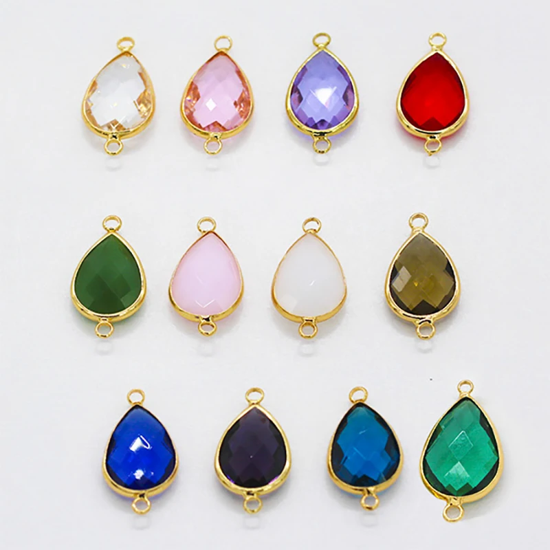 New 12pcs Waterdrop Charms Quartz Crystal Opal Blue Purple Birthstone Pendants for Necklace Bracelets DIY Jewelry Ear Connectors