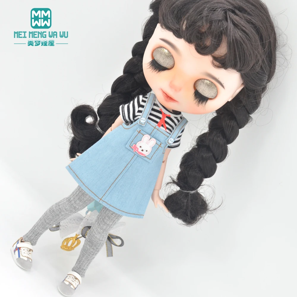 Blyth – vêtements de poupée, jouets Azone, accessoires de poupée à carreaux, jupe à bretelles, T-shirt, chaussures en cuir, 28-30cm, nouvelle collection