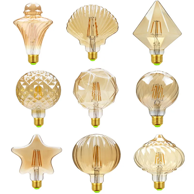 E27 Shaped LED Edison Bulb Retro Light Shaped Bulb Pineapple Diamond Five-Pointed Star Twill Pointed Pumpkin