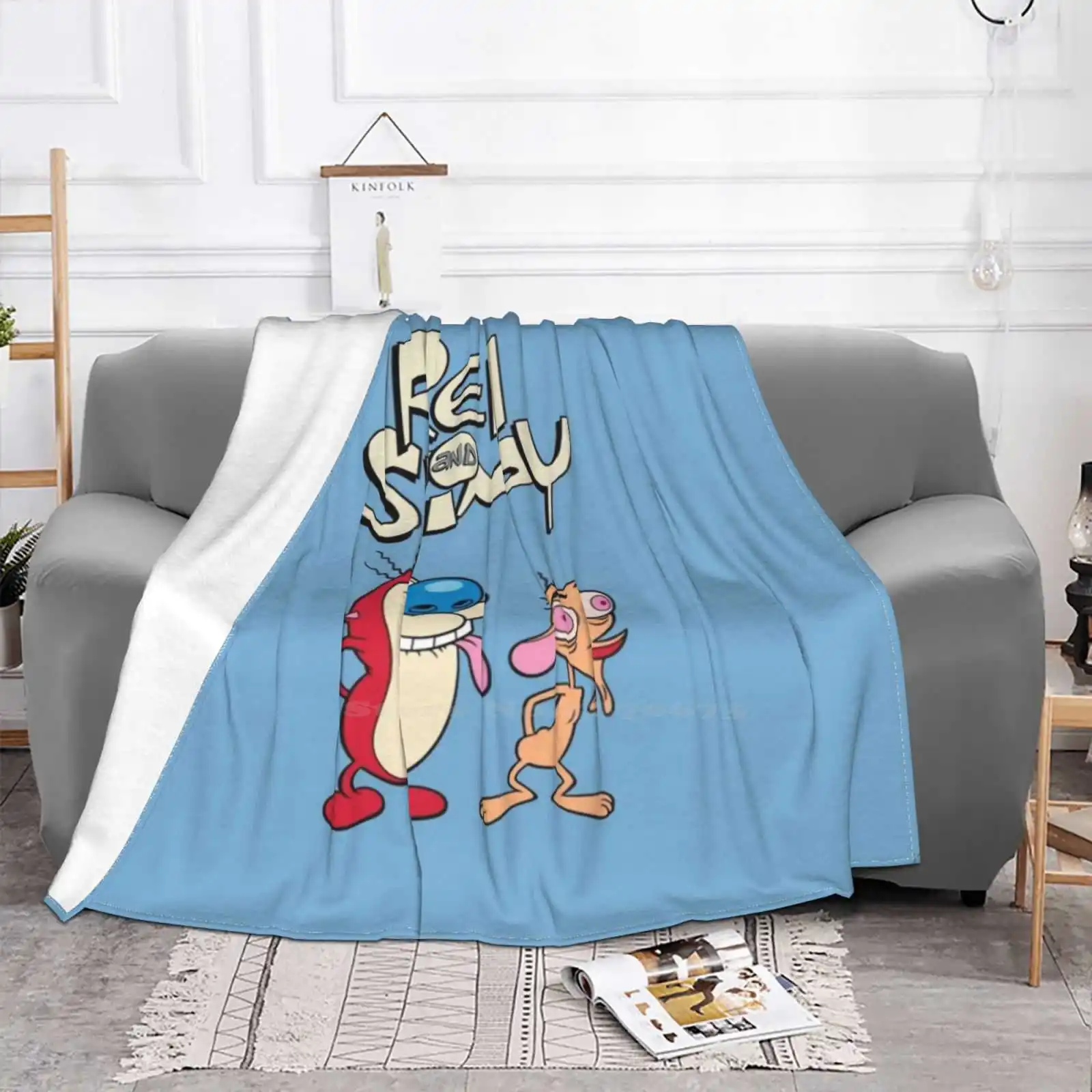 R&S Latest Super Soft Warm Light Thin Blanket Ren And Stimpy