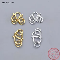2pcs Genuine Real Pure Solid 925 Sterling Silver S Hook Fish Clasps Claw Gold Clasp Buckle Connector Jewelry Making Findings