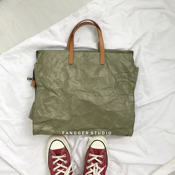 Women Fashion Handbags Lady Shoulder Bag Kraft Paper Large-capacity Totes Messenger Shopping Bag Washable Tear-resistant