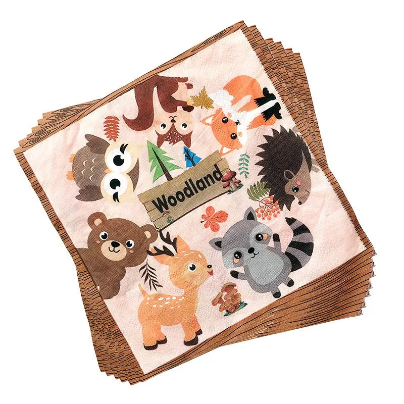 Woodland Animal Cake Toppers Jungle Forest Little Animal Paper Plates Cups For Kids Birthday Party Decorations Dessert Supplies view 6