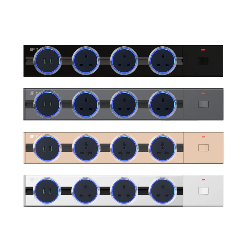 Table Power Track Socket Adaptor High End Quality Slidably Socket | Kitchen Desktop Orbital Rail UK Surface Electrical Sockets